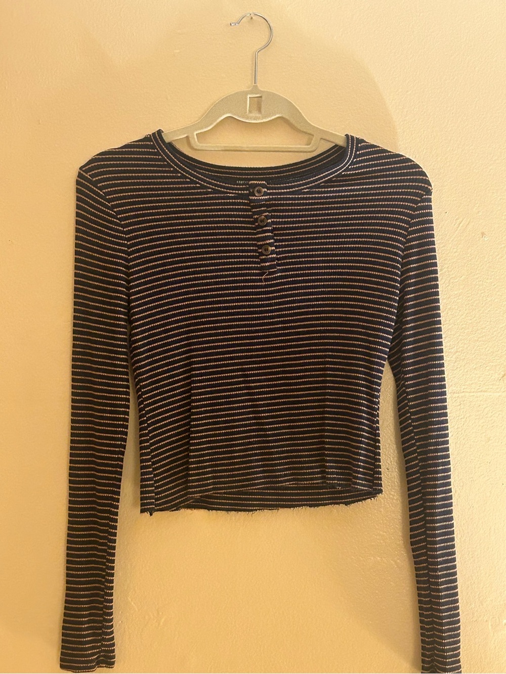 Forever 21 Striped Long-Sleeve Henley Crop Top